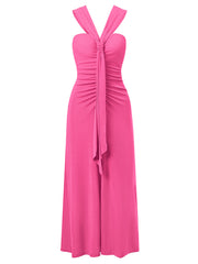 solid color off-shoulder streamer gathered dress