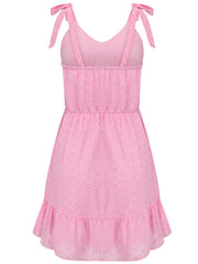 V-neck suspender solid color waist sleeveless dress