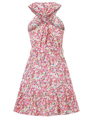 style halterneck knotted printed strappy waist dress