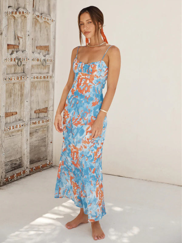 thin-strap French low-cut suspender dress with beautiful back