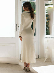 lapel knitted slim fit hip-hugging long-sleeved dress