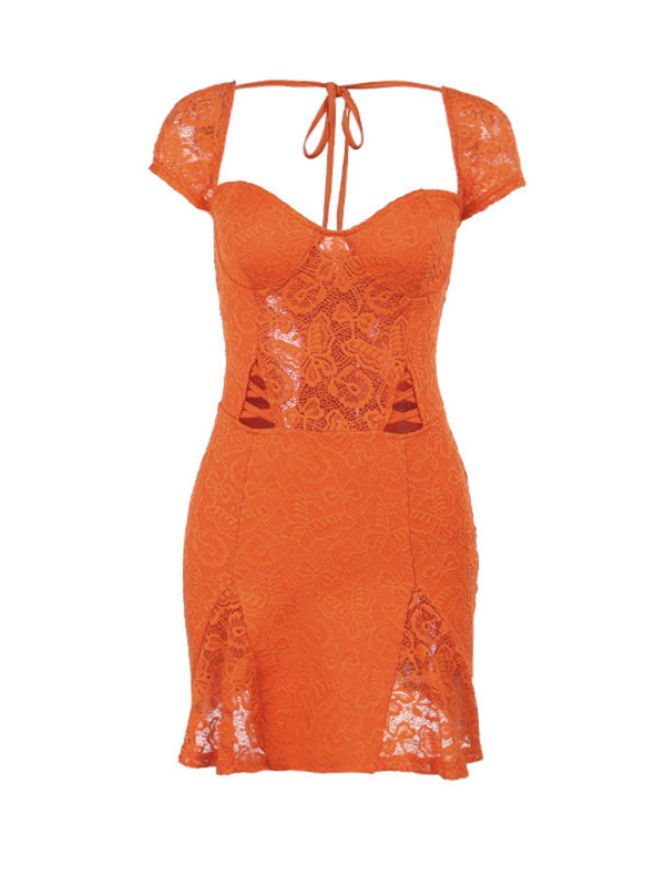 sexy hot girl slim lace short sleeve dress