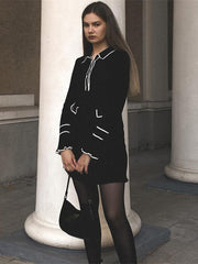 short French pitted skinny lapel dress