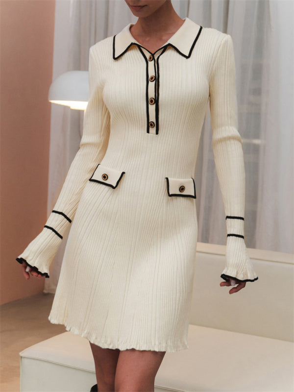 short French pitted skinny lapel dress