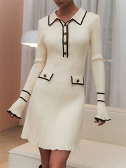 short French pitted skinny lapel dress