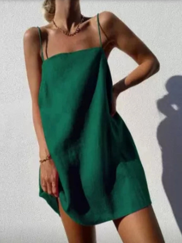 casual cotton and linen suspender comfortable holiday dress