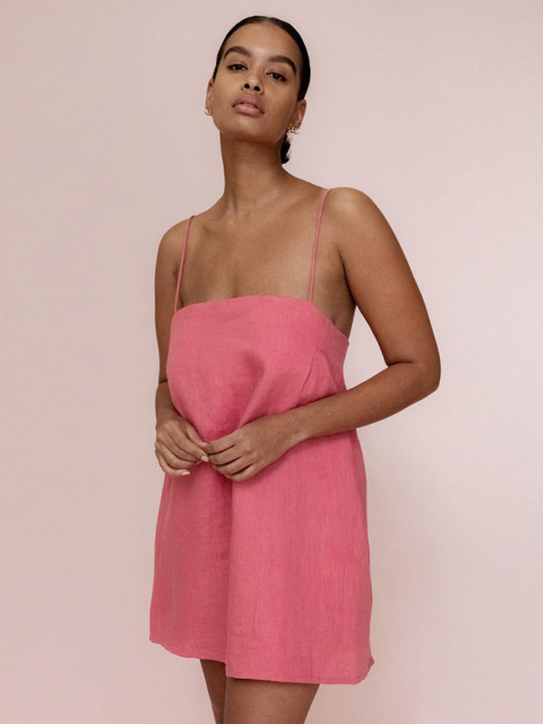 casual cotton and linen suspender comfortable holiday dress