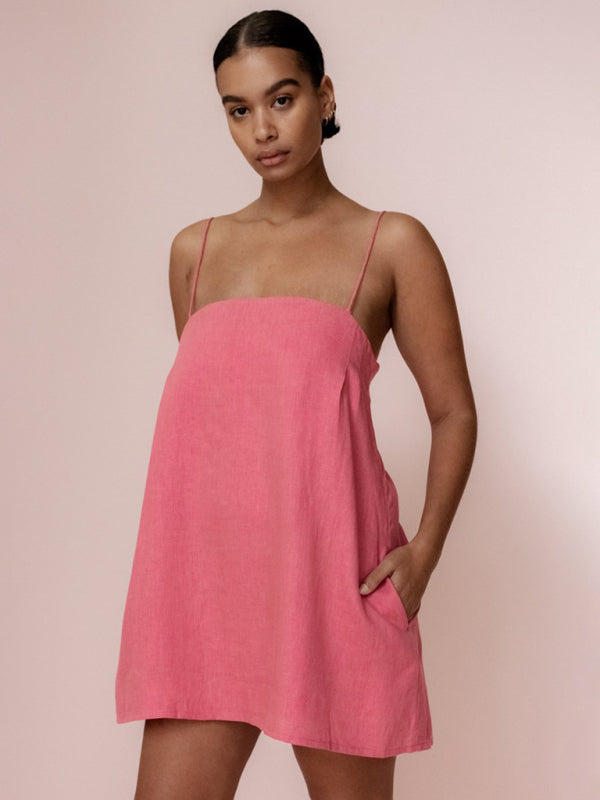 casual cotton and linen suspender comfortable holiday dress