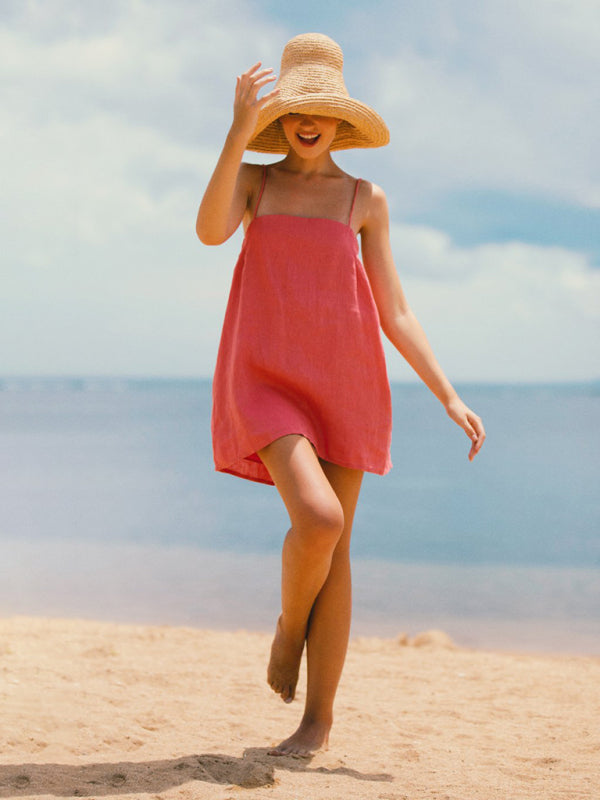 casual cotton and linen suspender comfortable holiday dress