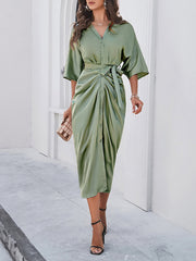 style elegant solid color waist-cinching dress