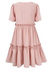 solid color V-neck casual ruffle sleeve dress