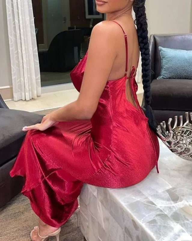 solid color strapless backless sexy swing neck evening dress