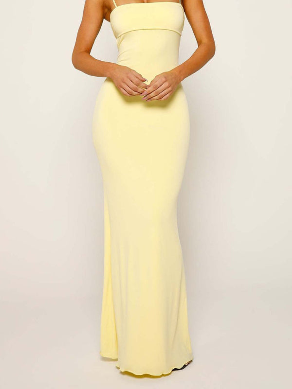 sexy slim fit backless suspender solid color dress