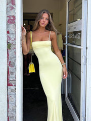 sexy slim fit backless suspender solid color dress