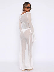 Beach Sunscreen Dress Sexy Knitted Hollow Perspective Seaside Vacation Long Dress