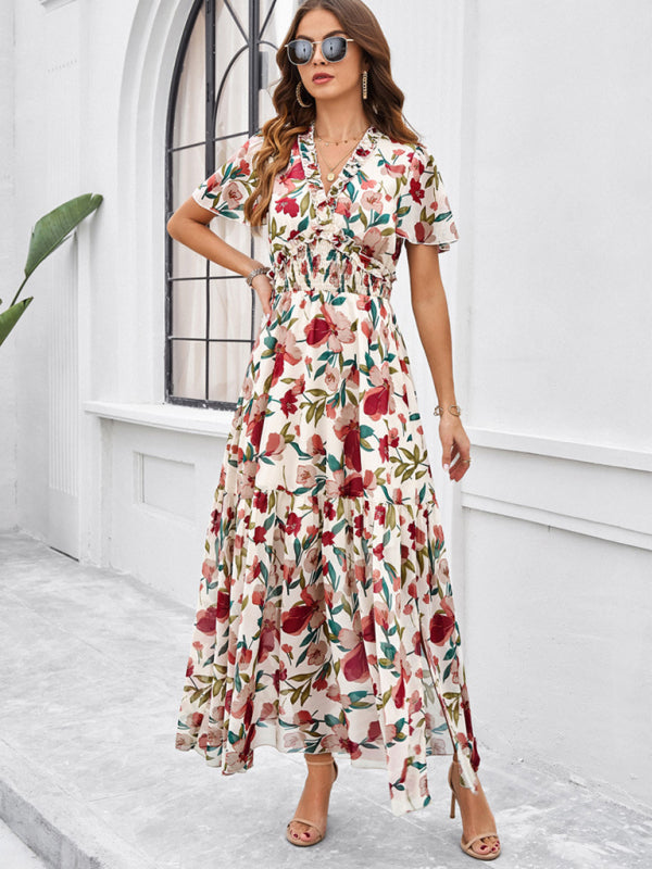 temperament casual printed waist dress