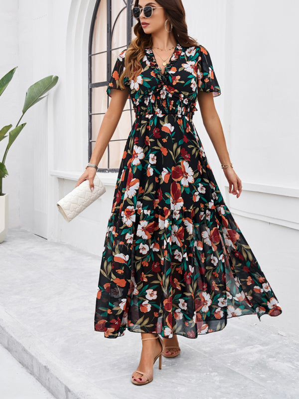 temperament casual printed waist dress