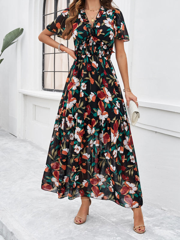 temperament casual printed waist dress
