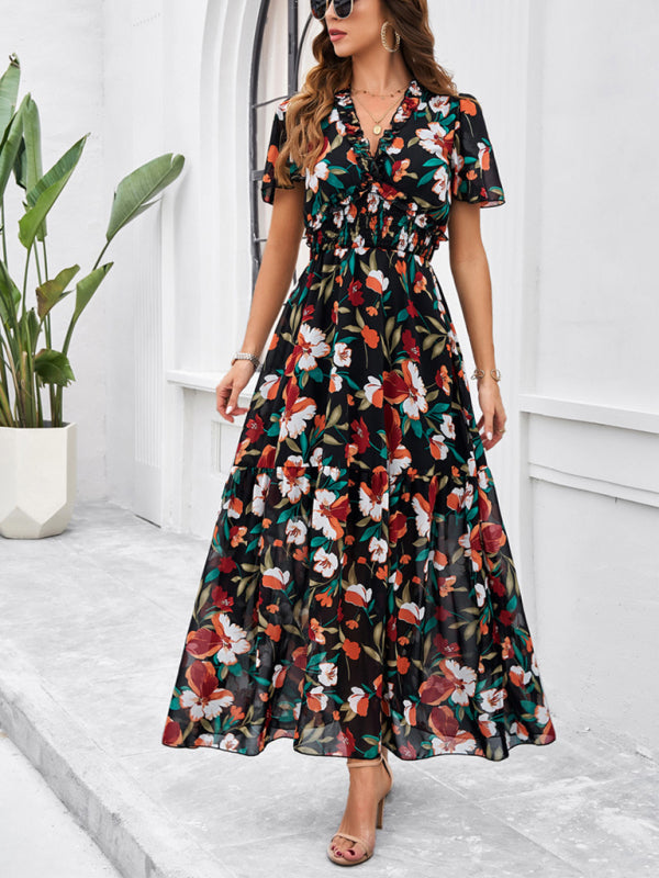 temperament casual printed waist dress