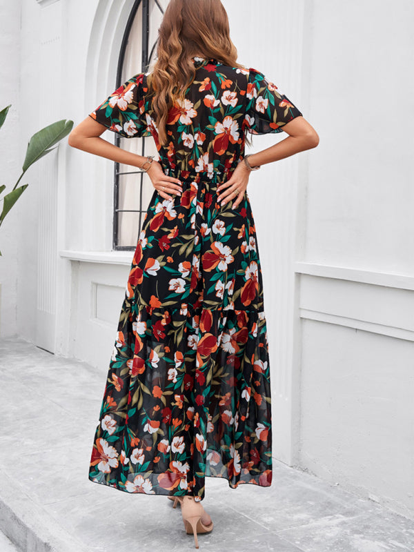 temperament casual printed waist dress