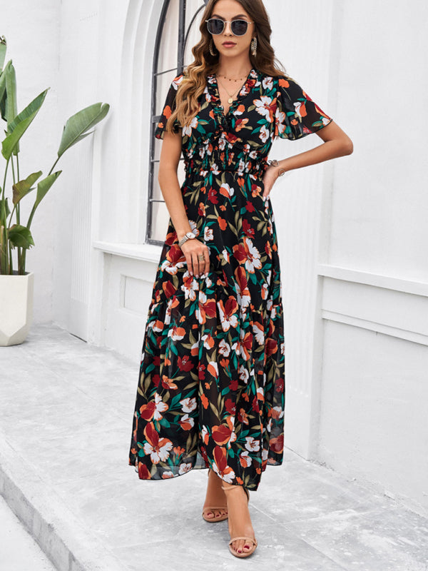 temperament casual printed waist dress