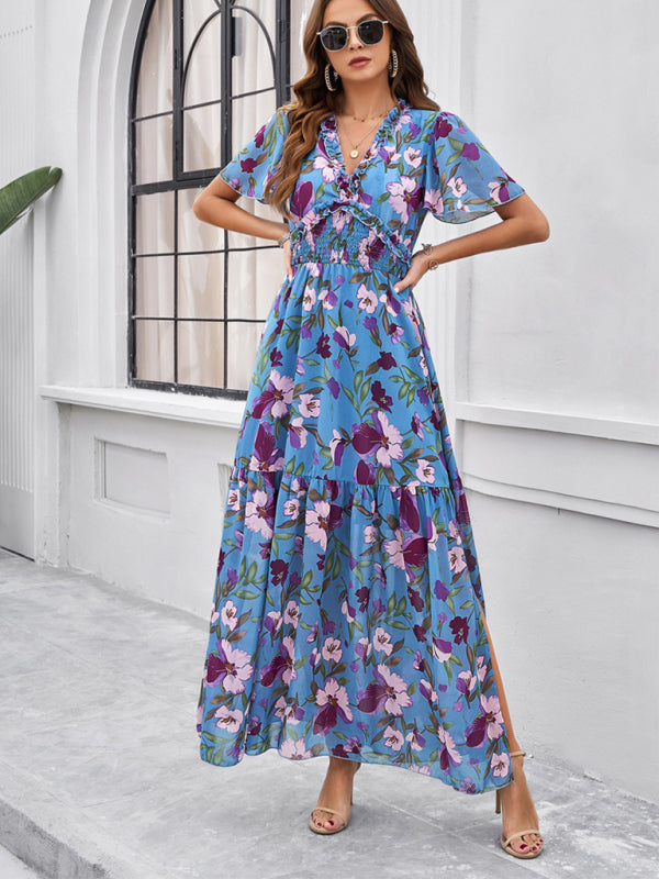 temperament casual printed waist dress