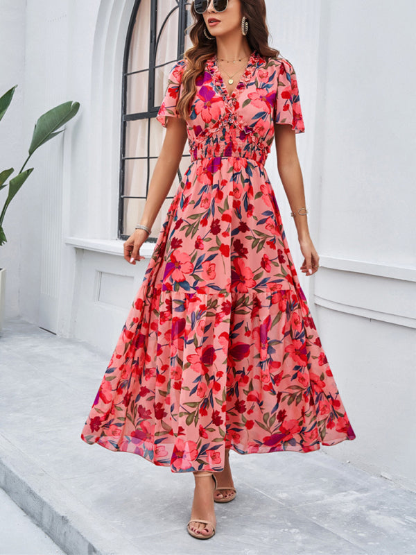 temperament casual printed waist dress