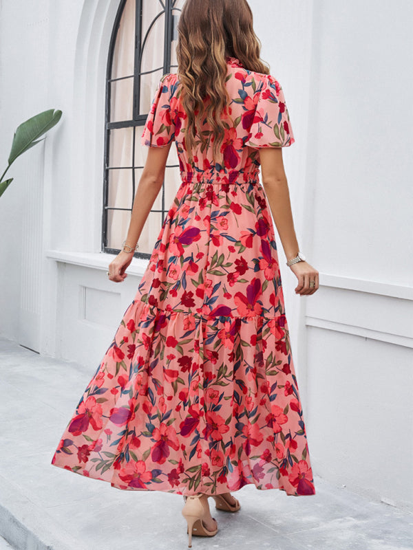 temperament casual printed waist dress