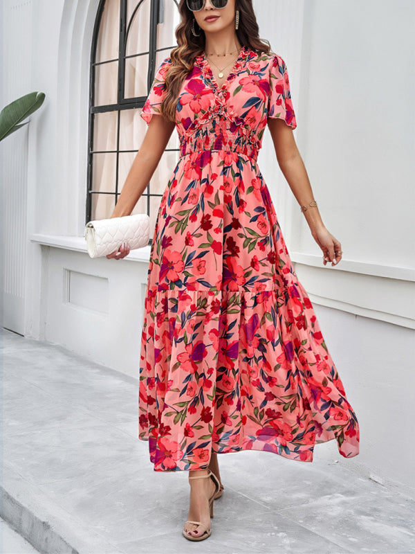 temperament casual printed waist dress