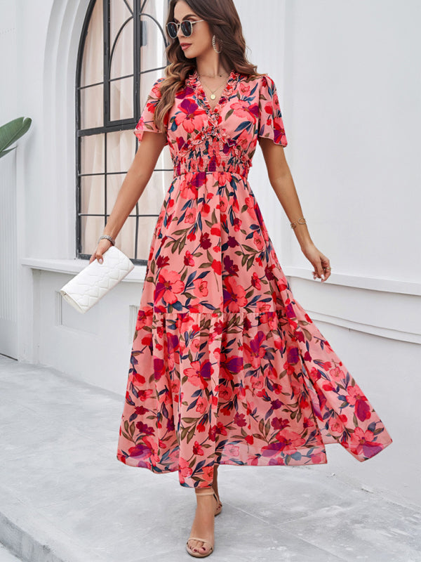 temperament casual printed waist dress