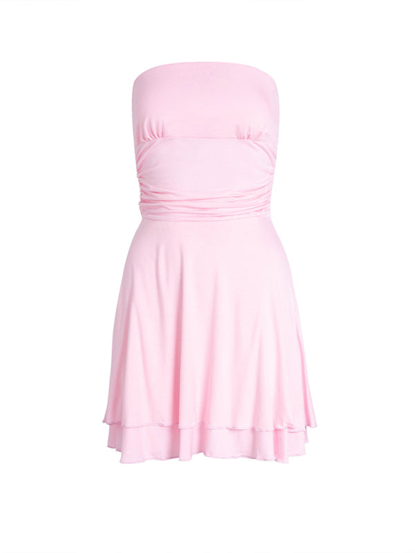 solid color tube top tight dress