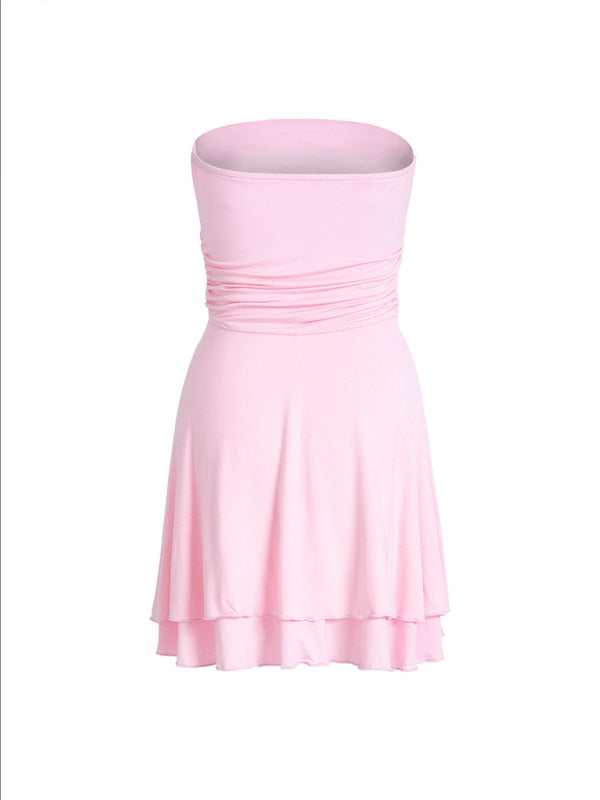 solid color tube top tight dress