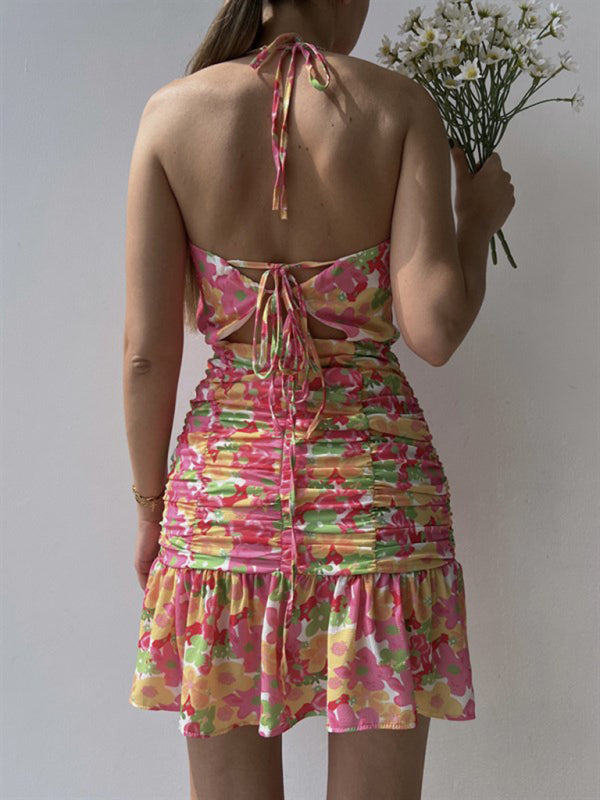 Ladies floral print hip strap dress