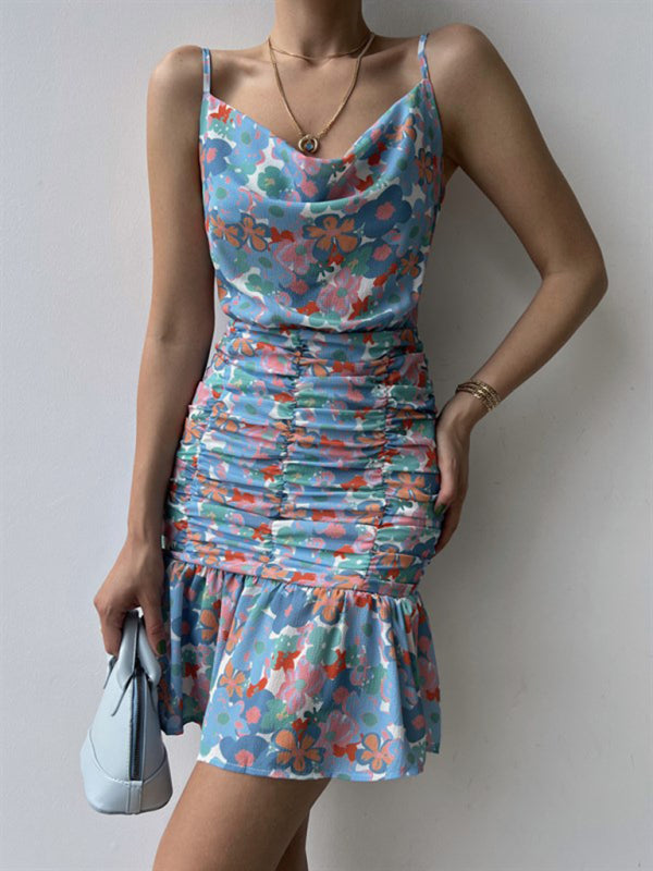 Ladies floral print hip strap dress