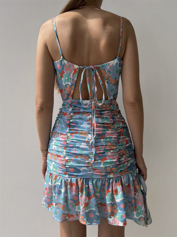 Ladies floral print hip strap dress