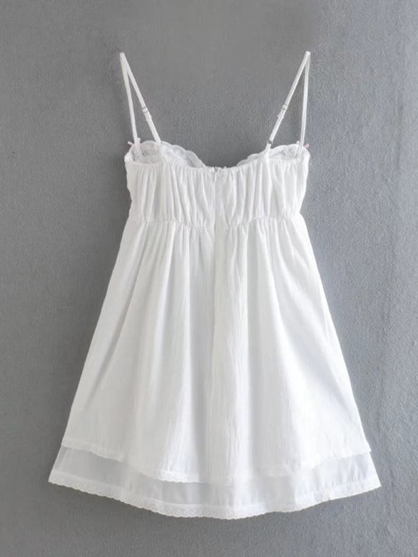 style lace splicing suspenders sexy low-cut slim A-line short dress