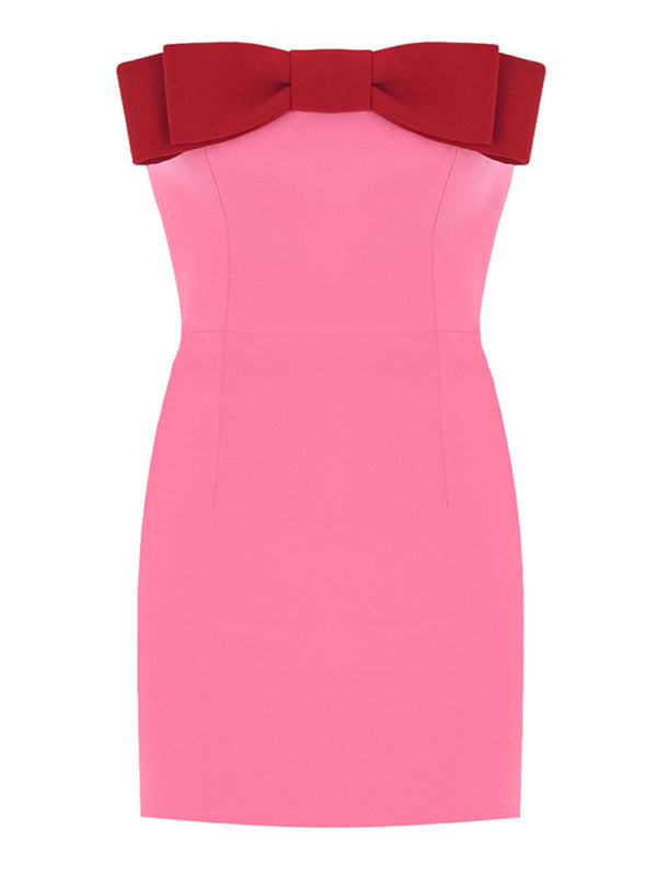 tube top bow decorated sexy backless double-layer slim hip-covering skirt birthday dress