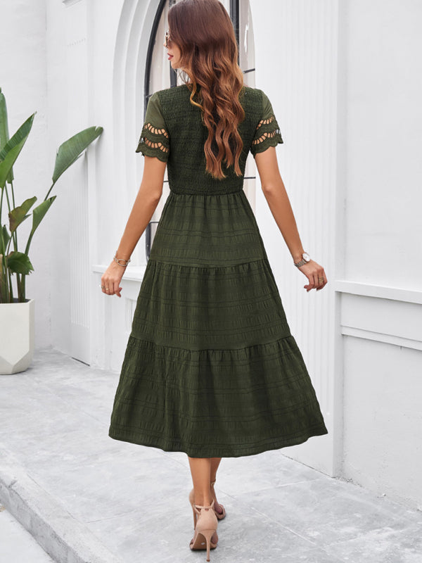 solid color short sleeve V-neck dress