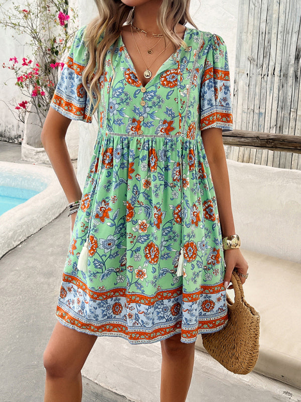 casual holiday printed short-sleeved dress