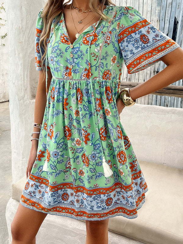 casual holiday printed short-sleeved dress