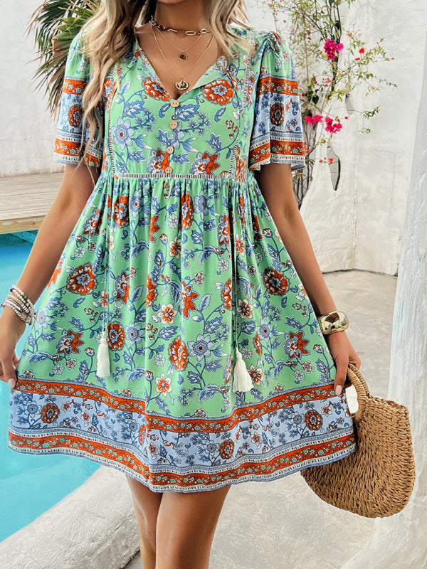 casual holiday printed short-sleeved dress