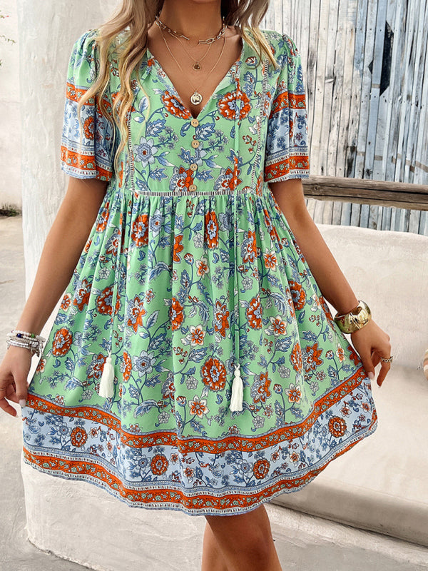 casual holiday printed short-sleeved dress