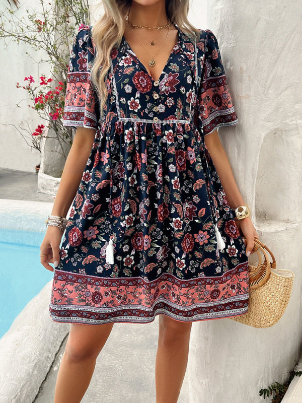 casual holiday printed short-sleeved dress