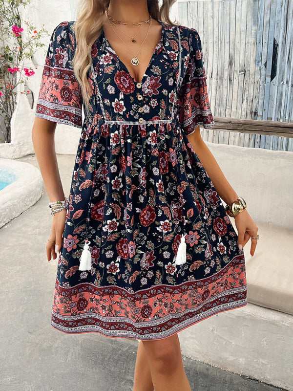 casual holiday printed short-sleeved dress