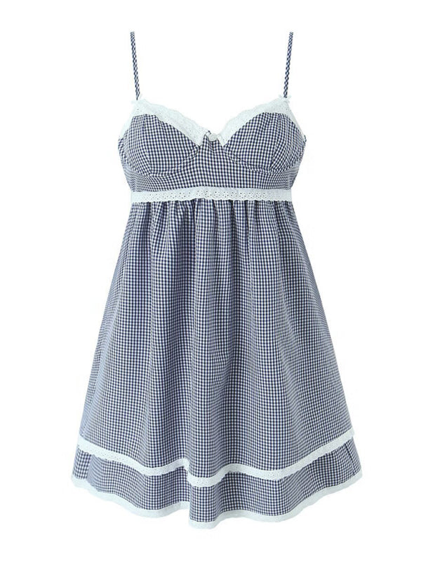 style lace plaid printed strappy suspender dress