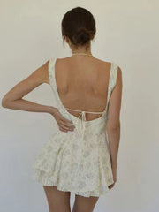 style comfortable, casual and sexy small floral hem pleated suspender dress