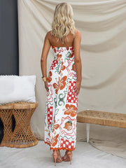 style breast-wrapped pleated casual printed dress
