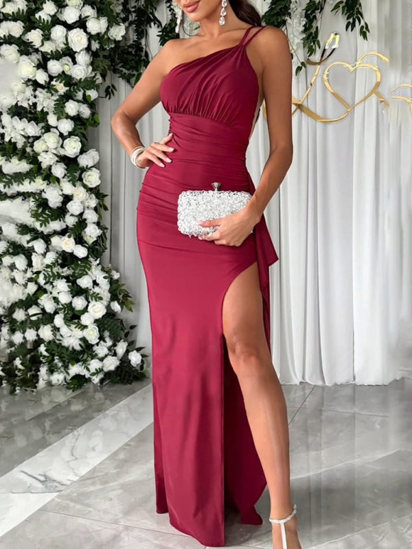 casual party shoulder slit dress