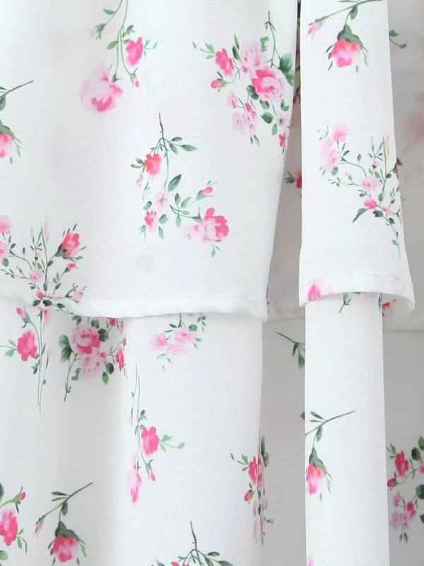 Lace printed lace-up layered waist suspender dress