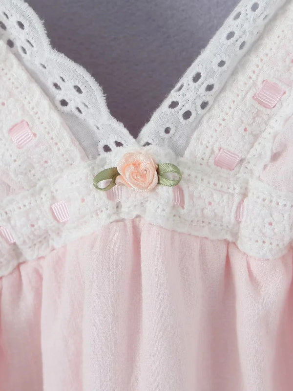 lace sexy lace sweet and pure French V-neck suspender short dress